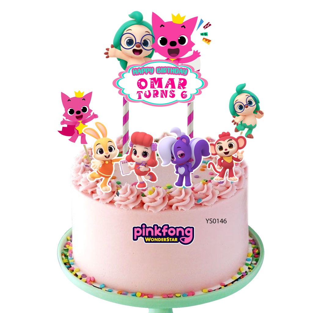 [CUSTOM NAME] Happy Birthday Cake Topper Pinkfong Decoration Set Party