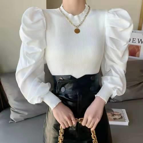 Korean Style Women Ladies Slim Bubble Shirt Puff Long Sleeve Shirt Blouse Baju Baju Wanita Lengan Panjang