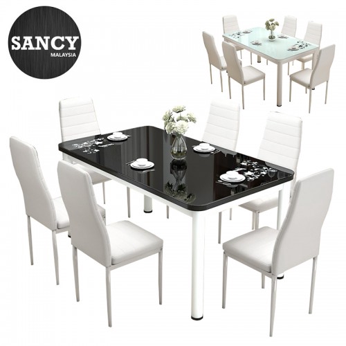 Sancy Simple Modern Rectangle Tempered Glass Top Dining Table Set With 6 Chair Shopee Malaysia