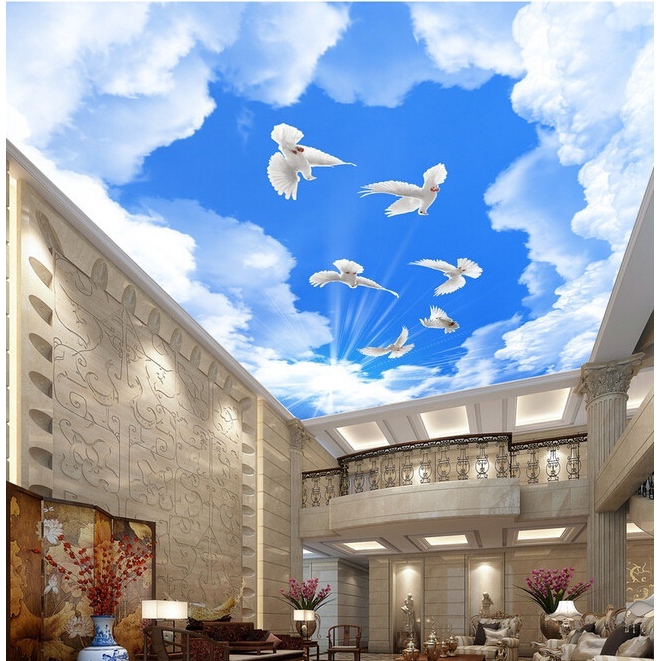 Custom Ceiling Wallpaper Blue Sky And White Clouds Murals Ceiling