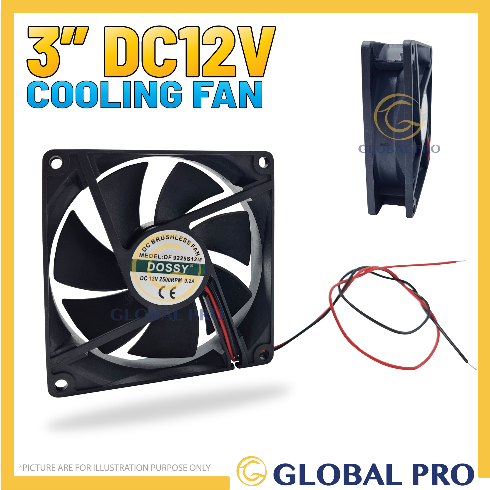 Dossy  3-1/2 INCH DC12V Video Fan DC Brushless Cooling Fan CPU PC Desktop 2500RPM 0.2A