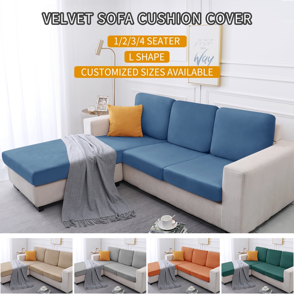 Velvet Sofa Cushion Slipcover For 1/2/3/4 and L Shape Sofas, Stretch Soft Couch Seat Cushion