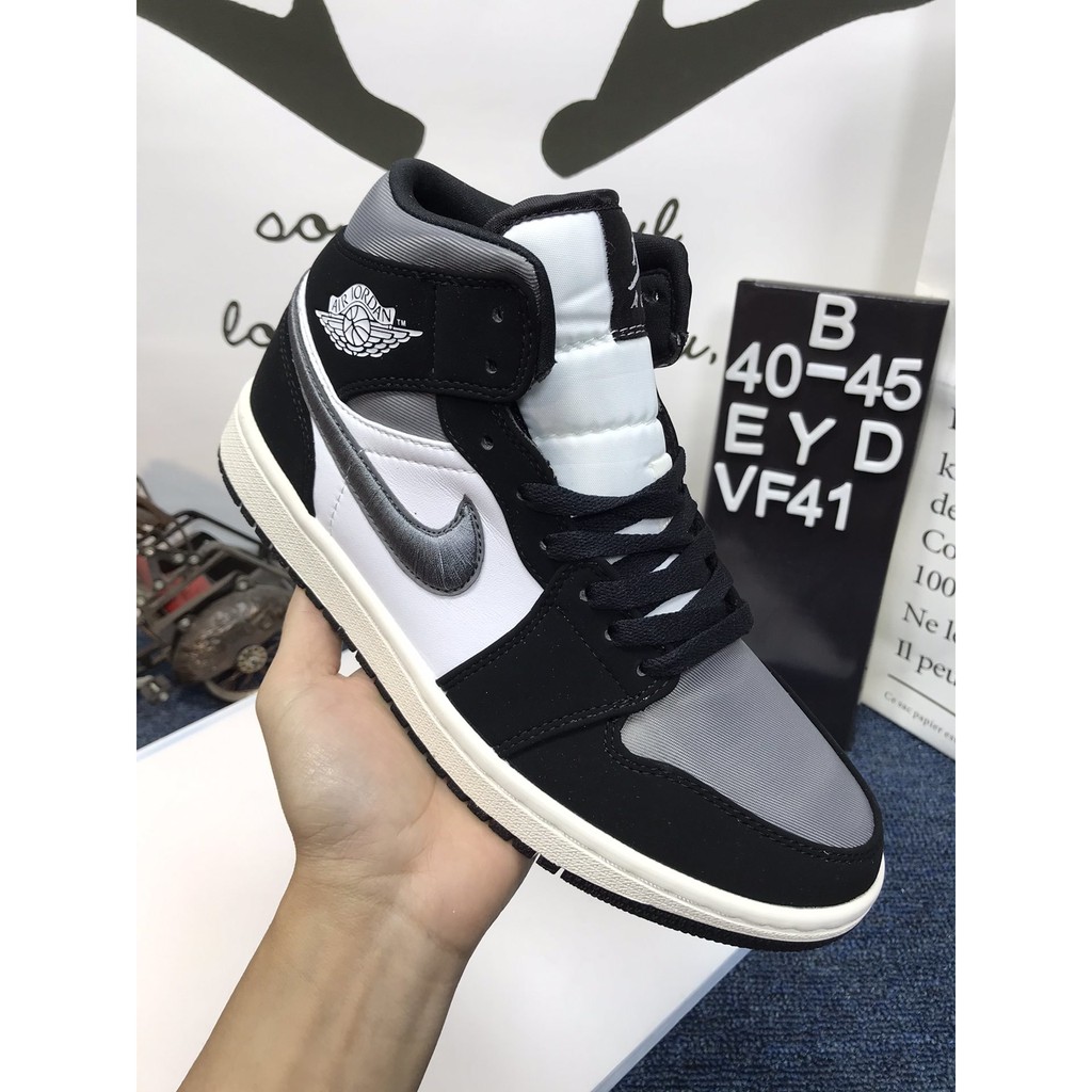 air jordan 1 mid se black grey & sail