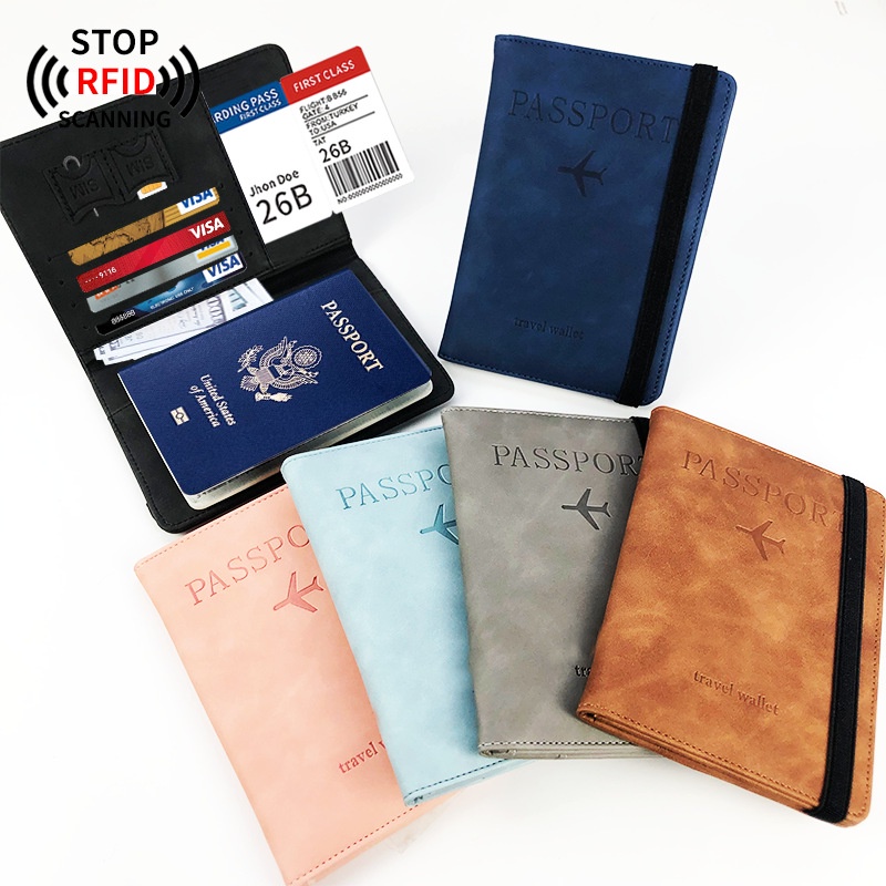 Pu Leather Passport Cover, Visa Wallet, Passport Card ATM Sim Multifunctional Phone Convenient Travel Holder, Anti-RFID