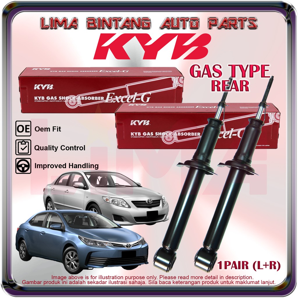 Toyota Corolla Altis Zze141 Zze142 Zre141 Zre142 Zre143 Zre172 Zre173 Rear Shock Absorber Gas Kayaba Kyb