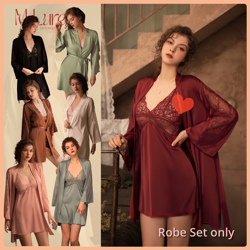 MissLure LOCAL READY STOCK NEW SELENE Satin Ice Silk Robes Lingerie Nightwear Sleepwear Baju Tidur Sexy Pajamas MSL2108R