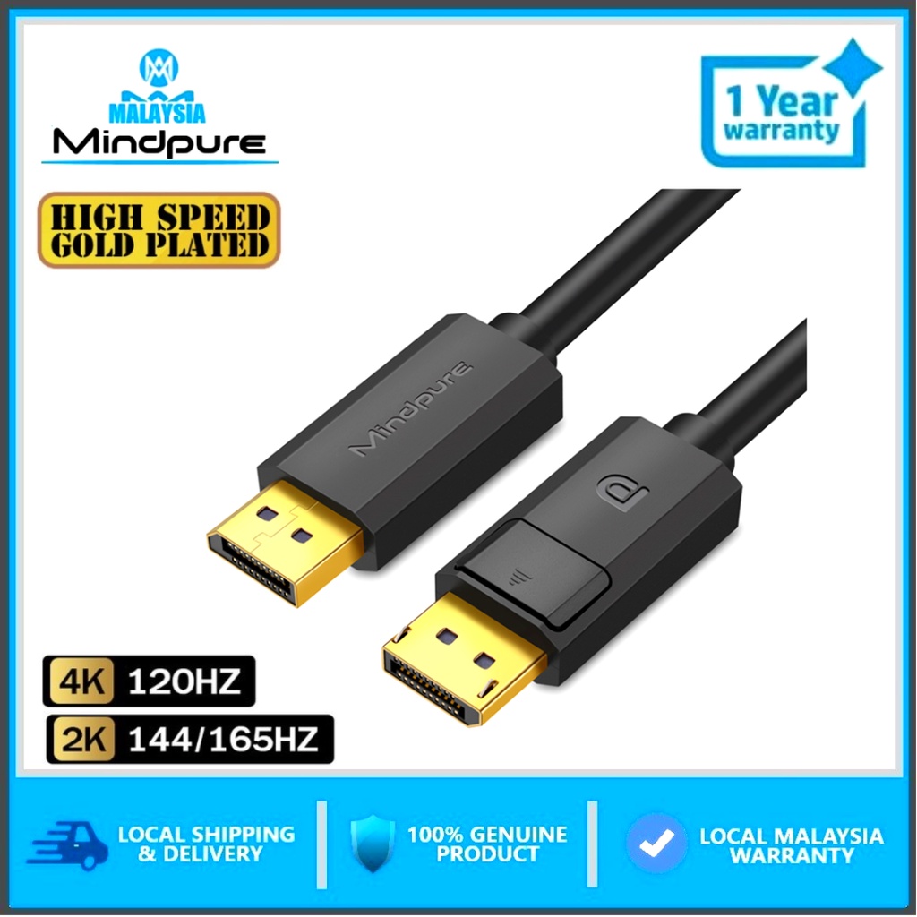 Mindpure Dp001 Displayport 1 2 Cable 4k 2k 60hz 2k 144hz Displayport 1 2 Cable Male To Male 1m Shopee Malaysia