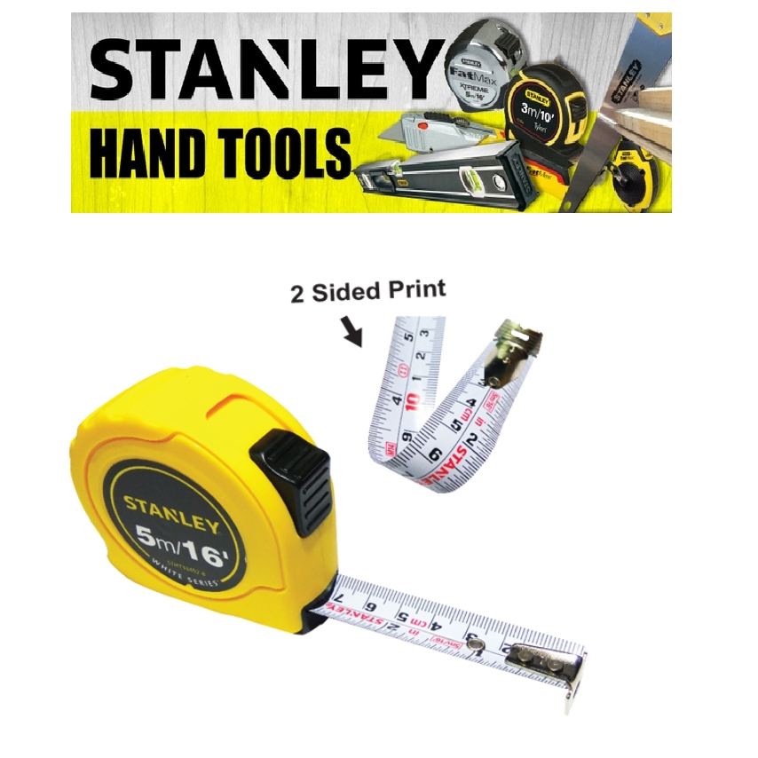 STANLEY DOUBLE SIDED WHITE SERIES MEASURING TAPE 33492 16FEET 5METER 1