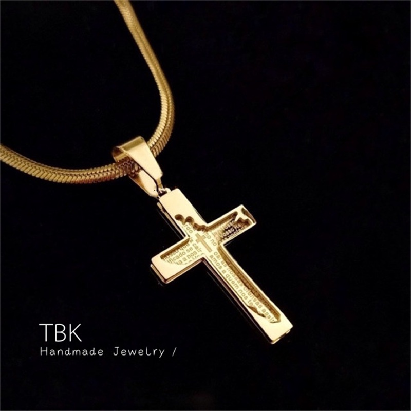 TBK Handcrafted Carved Mens Cross Necklace (Made of high grade Stainless steel) 2731n