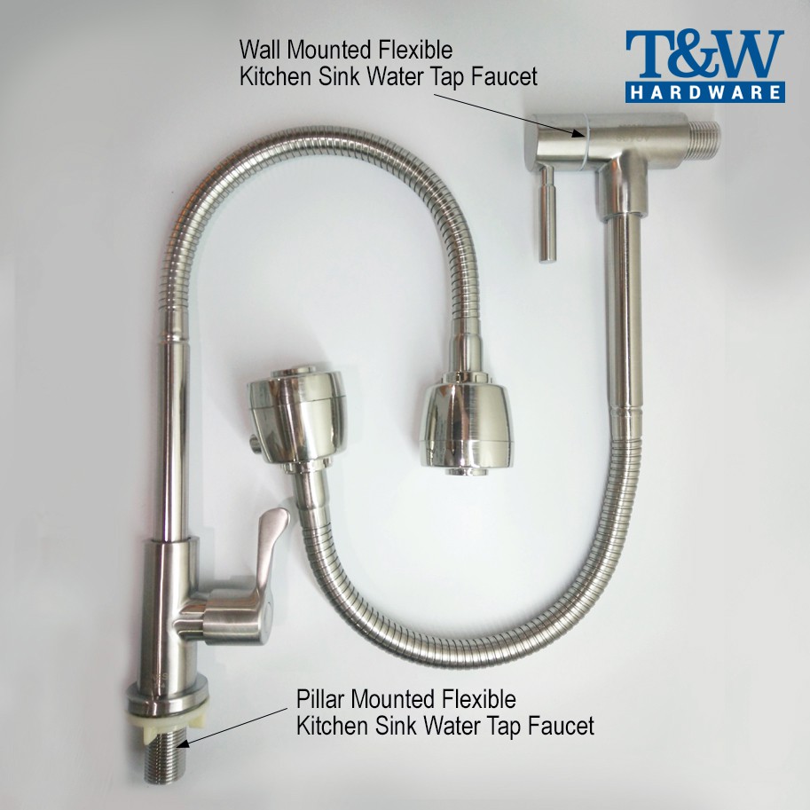 Kitchen Faucet Stainless Steel 304 Pillar Wall Flexible Hose
