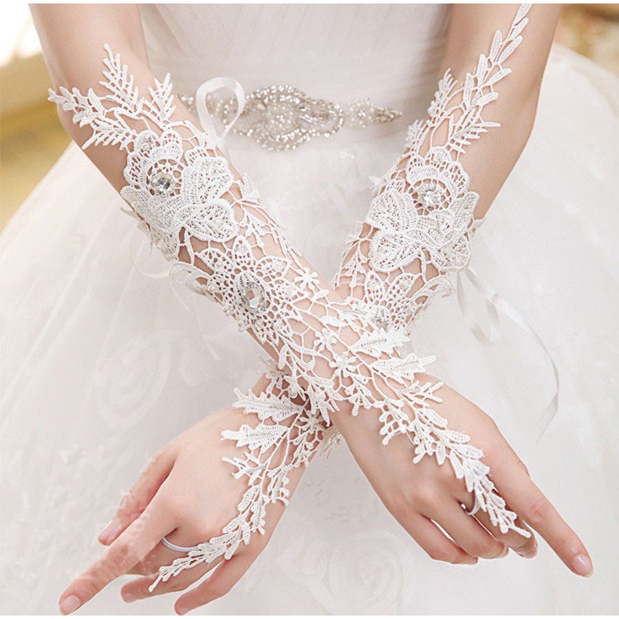 ivory Lace Hollow Out Bridal Fingerless 