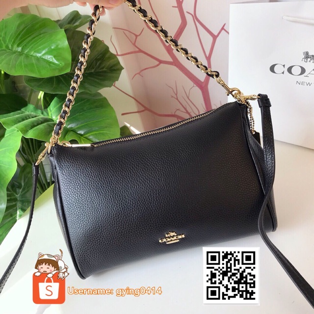 Coach Pebble Leather Carrie Crossbody F22212 Black Small Women Bag Beg