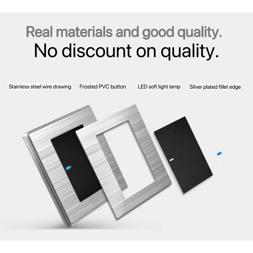 【Stainless steel】International universal 13A power socket USB socket 3/5 core, 1/2/3/4 gang wall light switch (LED indic