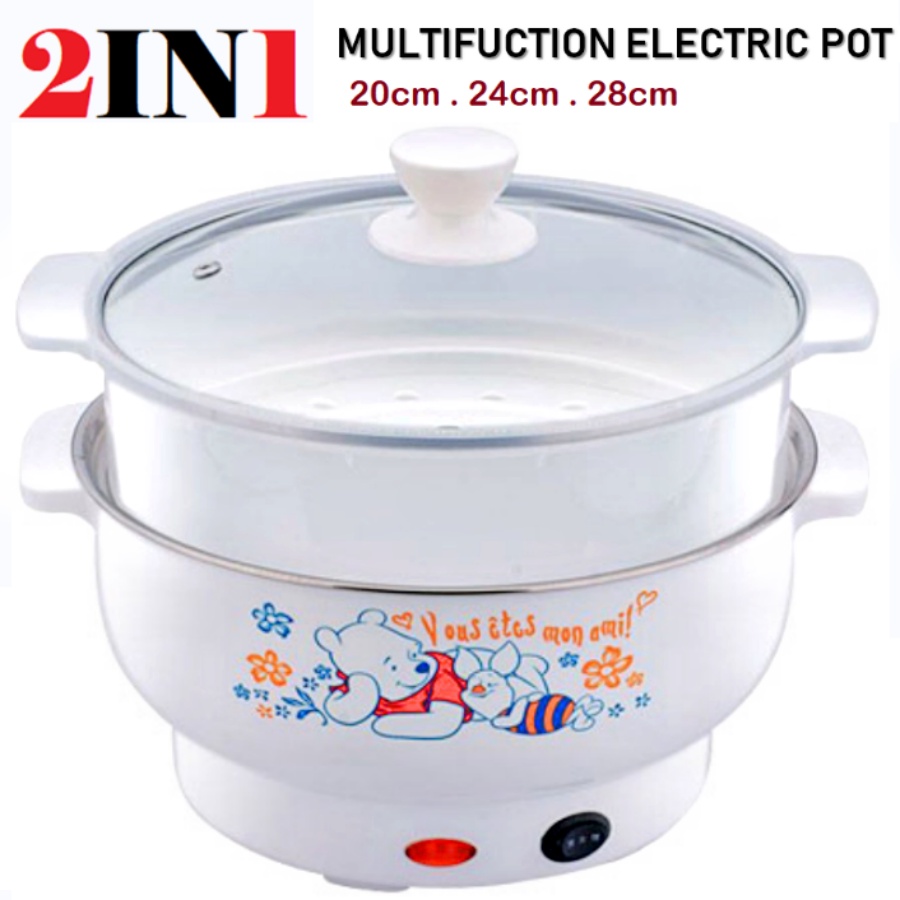 【2 IN 1】Electric Stainless Steel Rice Cooker Steamboat Skillet Pan Steamer Pot / Pengukus Periuk Elektrik