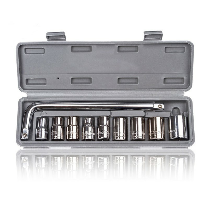 Set Peralatan Spanar Soket 10pcs 1/2" L Type Spanner Box Socket Set Box Set Spanner Wrench Tools