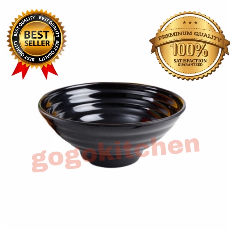 Black 7" Ramen Bowl JT4426 / Japanese Wide Round Bowl / Plastic Bowl