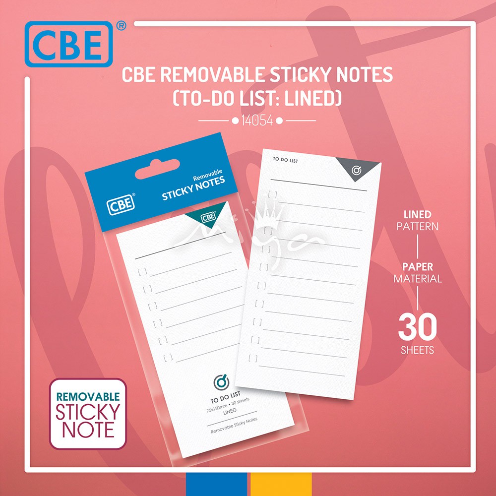 CBE 14054 Removable Sticky Notes 75 x150mm (30sheets) TO DO LIST