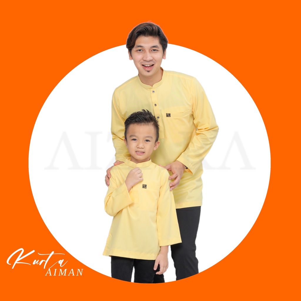 Kurta Aiman | Kurta Cotton | Kurta Moden | Baju Kurta | Kurta Soft yellow/Kuning Cair/Navy Blue|Baju Raya 2022