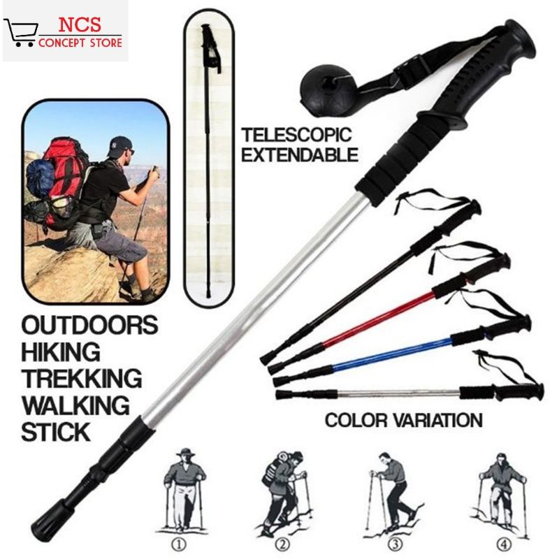 [Good quality] New Durable Adjustable Anti-Shock Hiking Trekking Walking Pole Stick Tongkat