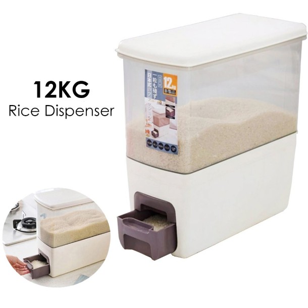 12kg 15KG Rice Dispenser Japanese Food Storage Plastic Container Box Measure Label / Bekas Simpan Beras