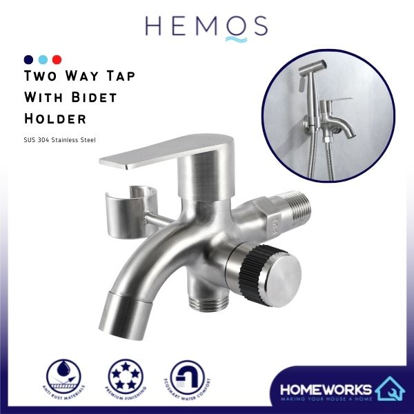 HEMOS BATHROOM FAUCET 304 SUS 2 IN 1 TWO WAY TAP WITH BIDET HOLDER KEPALA PAIP TANDAS HM-3277-MS