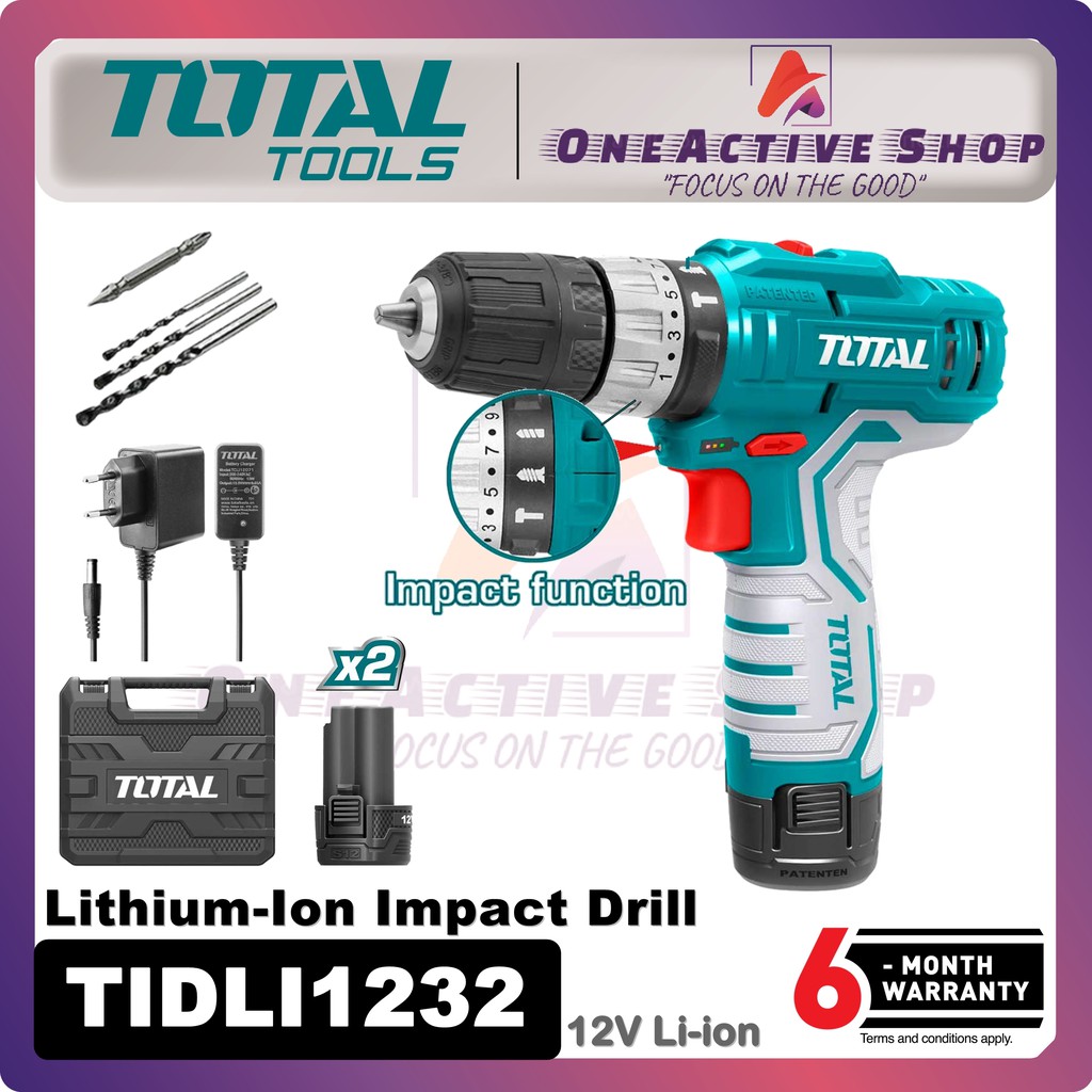 TOTAL Li ion Cordless Impact Drill TIDLI1232 6 Month Warranty TIDLI 