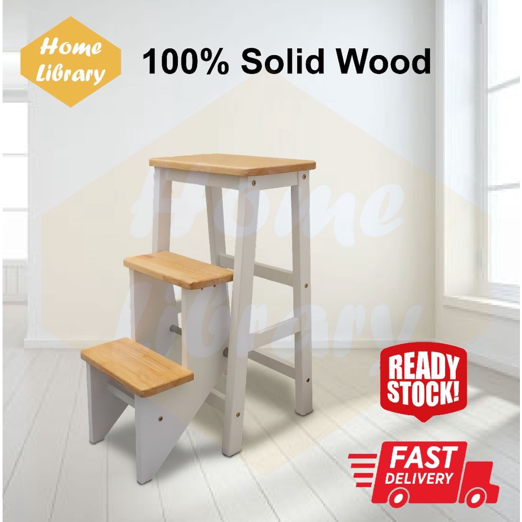 [HL] READY STOCK Solid Wood Foldable Step Chair Step Stool Ladder Chair ...