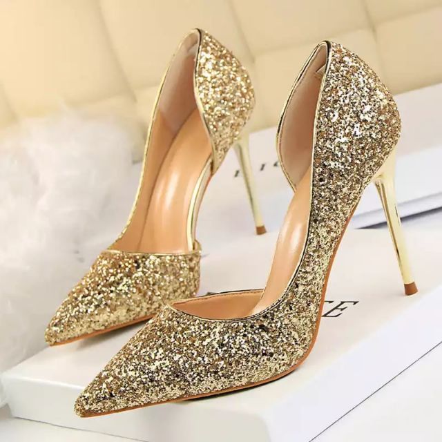 Wedding Shoes Gold Silver White Ladies Shoes Shopee Malaysia