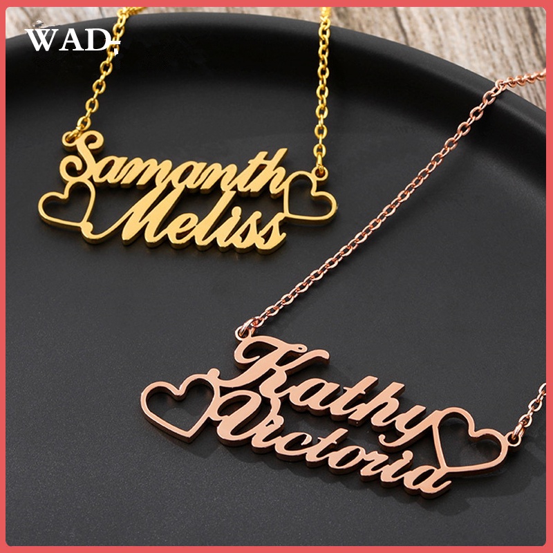 Handmade Custom Personalized Two Name Necklaces for Women Stainless Steel Jewelry Gold Silver Heart Necklace