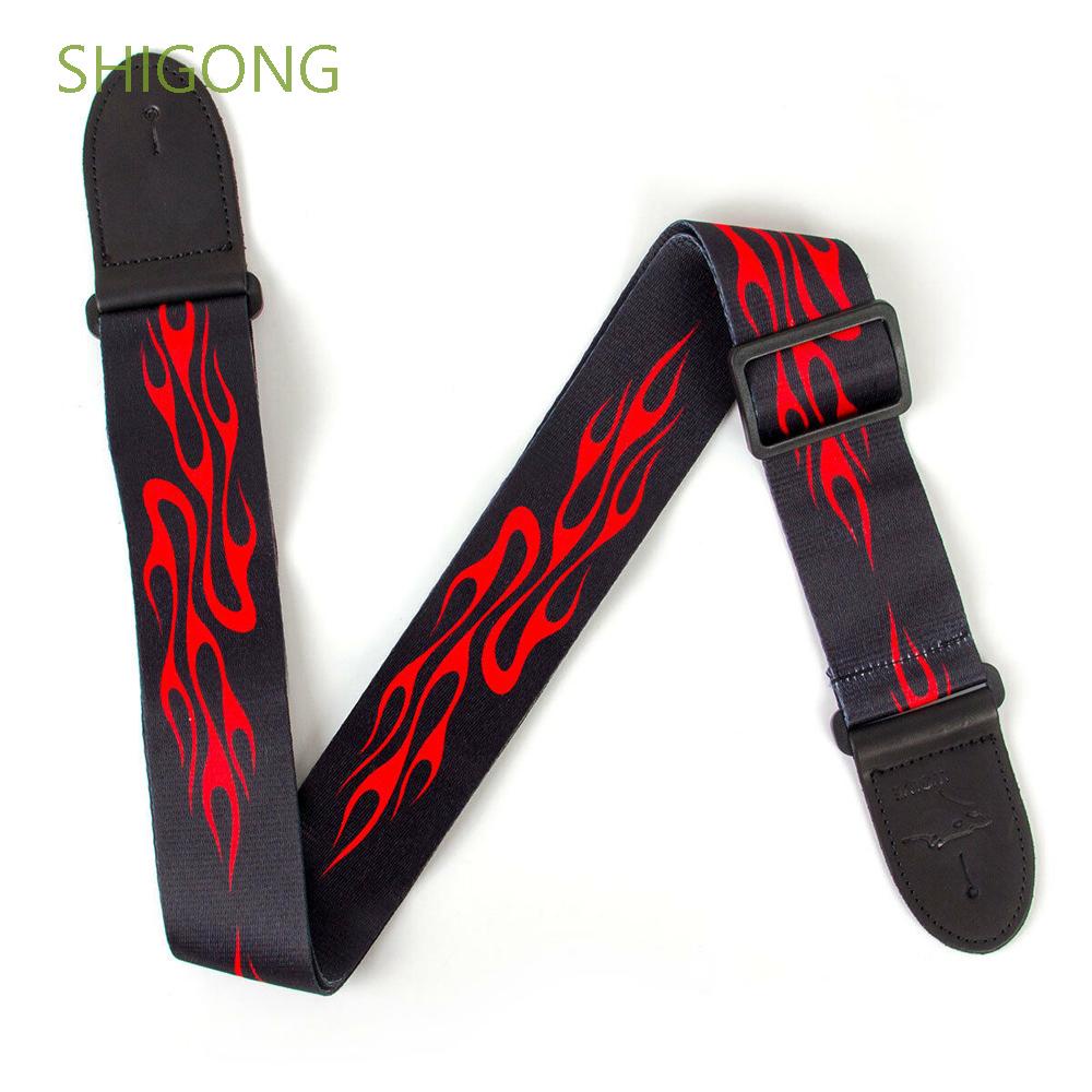 SHIGONG Adjustable Guitar Strap Durable Guitar Holder Strap Guitar Shoulder Belt Bass Instrument Leather Red Flame Print Electric Guitar Classical Guitar Acoustic Guitar Belt/Multicolor