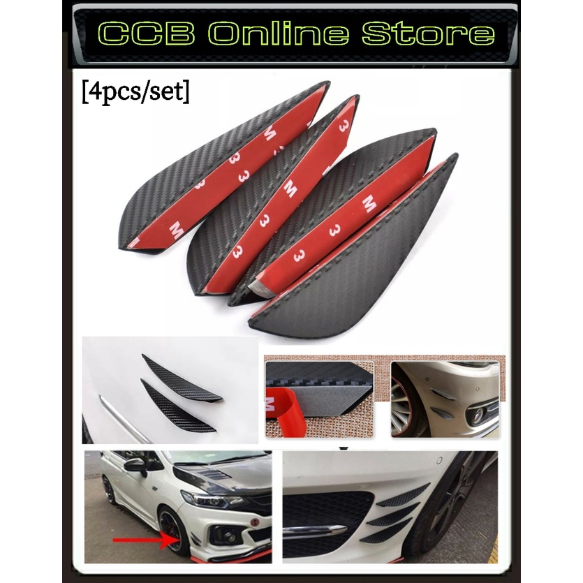 4 x Carbon Fiber Texture Bumper Protector Body Spoiler Fins Lip