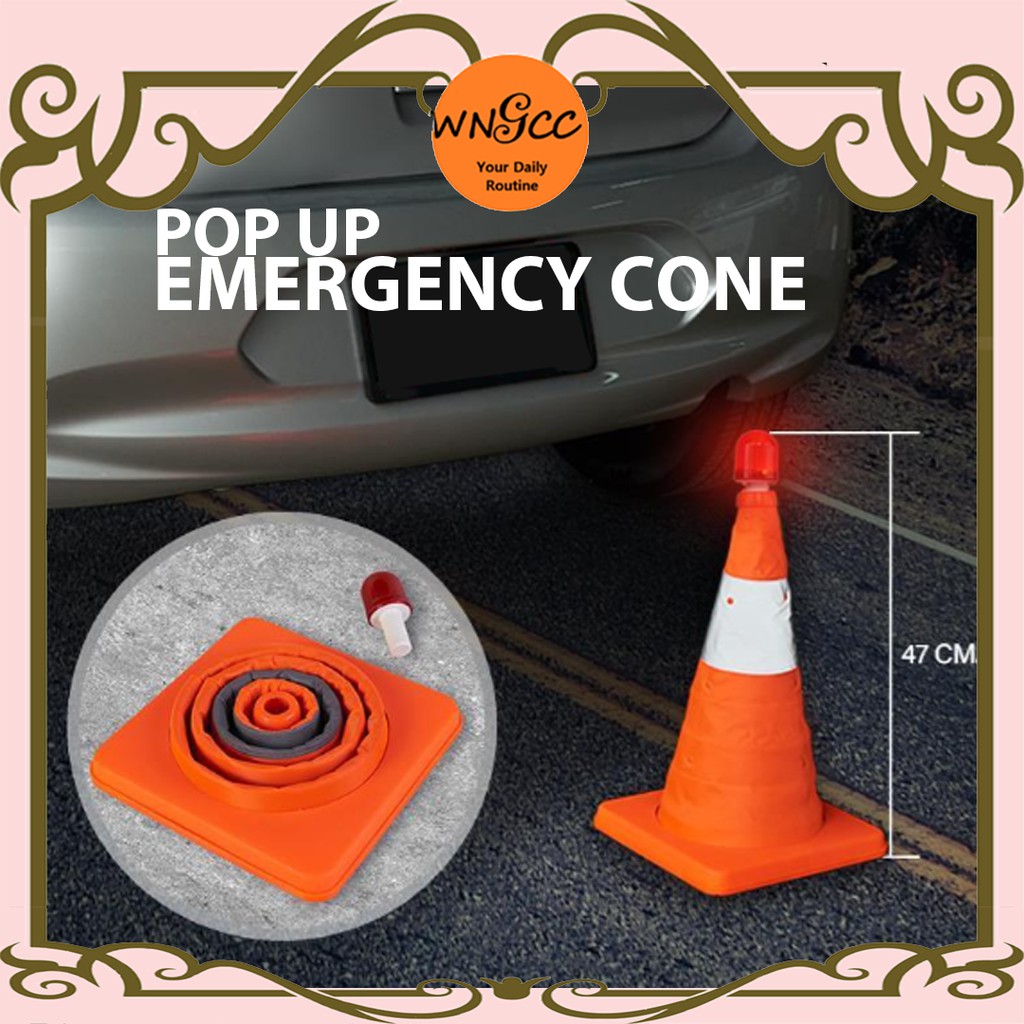 14" Foldable Emergency Cone with Light PopUp Emergency Traffic Cone