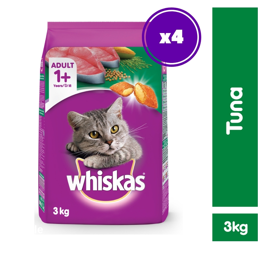 WHISKAS Dry Cat Food Adult 1+ Tuna 3kg x 4 Dry Food ...