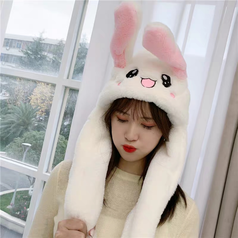 Kawaii Kuromi Cinnamorolled Plush Hat Keep Warm Bunny Hat Moving Ears ...