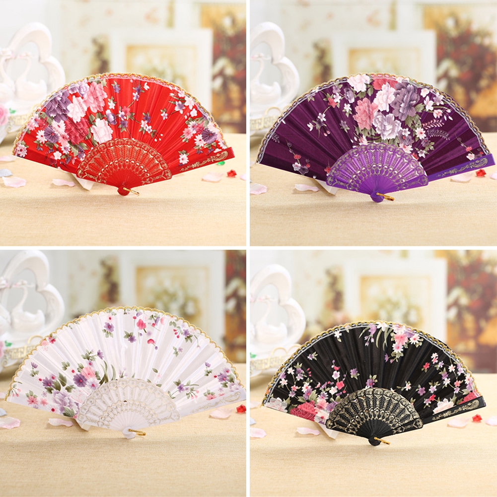 Stock Handheld Spanish Style Folding Fan Floral Print Wedding
