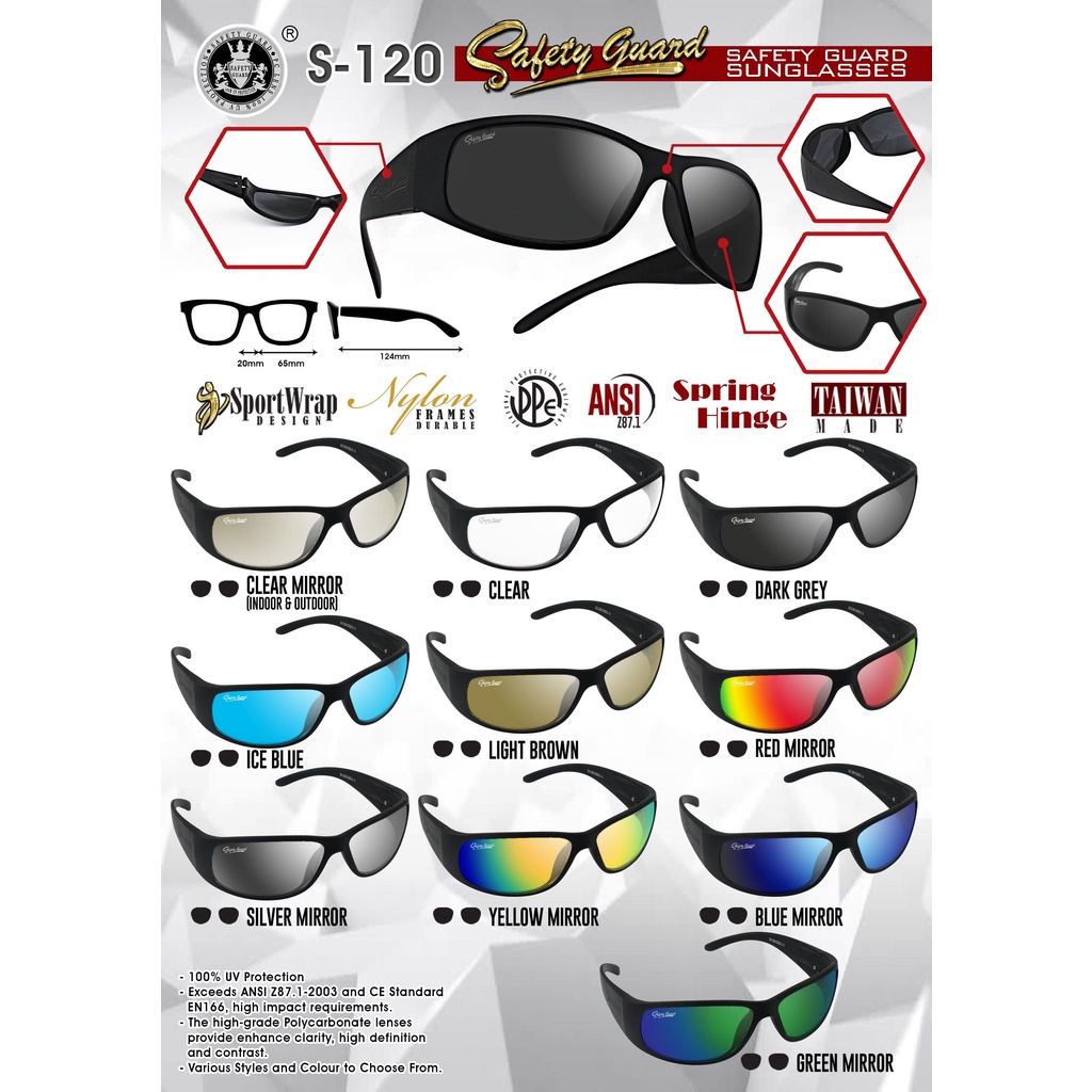 Safety Guard S -120 Sun Glasses Working Eyewear Goggle Safety Guard Spek Cermin Mata Kerja Lelaki