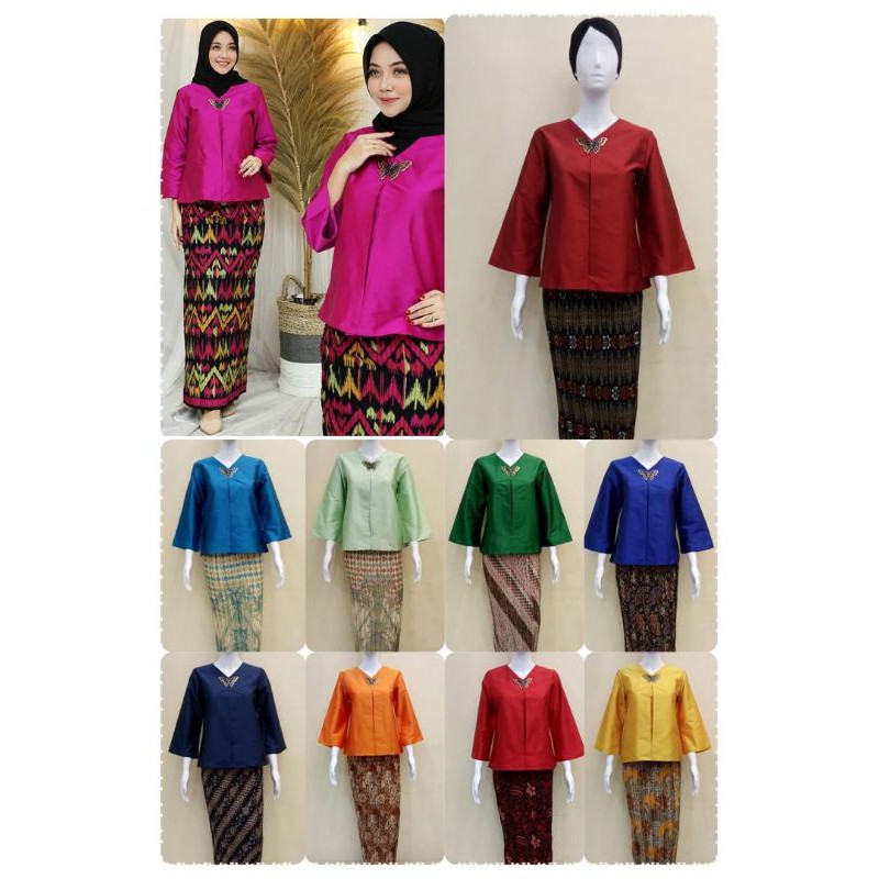 Buy SET BAJU KURUNG KEDAH SHANTUNG SILK BUTTERFLY + KAIN PRISKET 