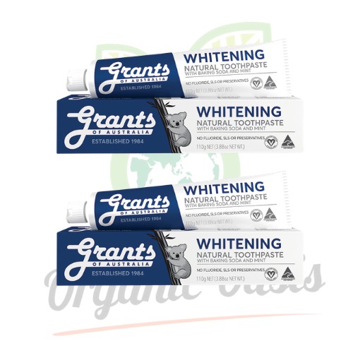 Grants of Australia Natural Whitening Toothpaste Twin Pack with Baking Soda & Mint 110g (Fluoride Free)