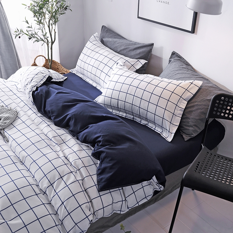 Ikea Simple Stripe Lattice Bed With Four Wind Covers For Student