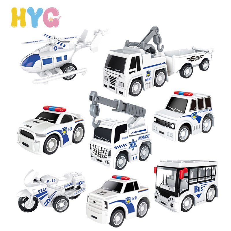 HYG Toys 8Pcs/Set Mini Plastic Simulation High-speed Inertia Car Engineering Vehicle Model Traffic Toy Kid Gift