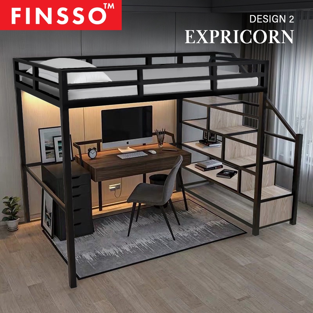 FINSSO: Echo Loft Single or Queen Size Metal Bed Frame / Katil Besi