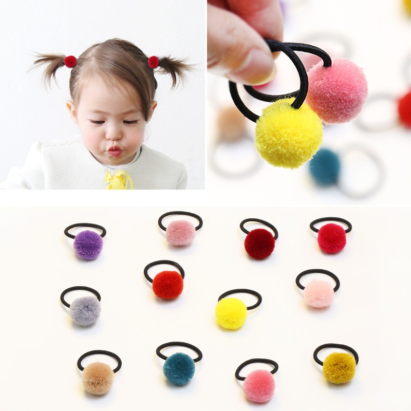 10pcs A Lot Baby Hair Candy Color Furry Ball Hair Ties Baby Girl