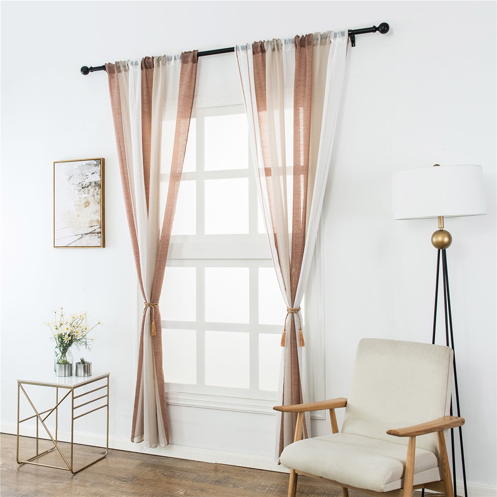 Stripe Semi Sheer Curtains Living Room Window Gauze Panels Drapes