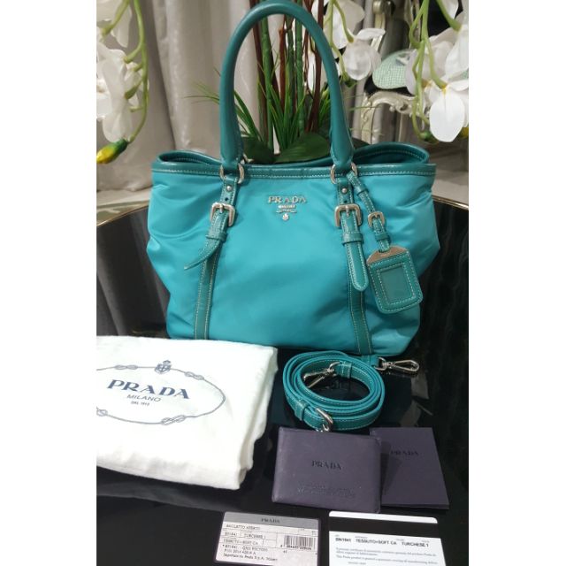turquoise prada bag