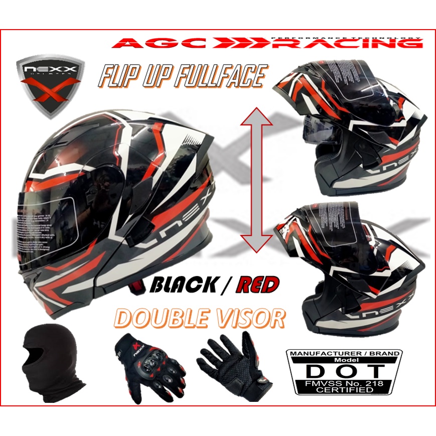 NEXX RIDING DOUBLE VISOR FLIP UP DESIGN SAFETY FULLFACE DOT CERTIFIED MOTORCYCLE EQUIEMENT BLACK RED