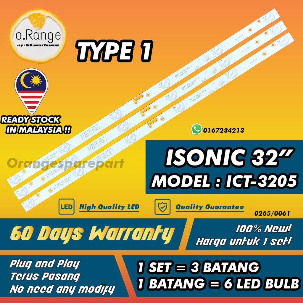 ICT-3205 ISONIC 32" LED TV BACKLIGHT (LAMPU TV) ISONIC 32 INCH LED TV BACKLIGHT BACKLIGHT ICT3205