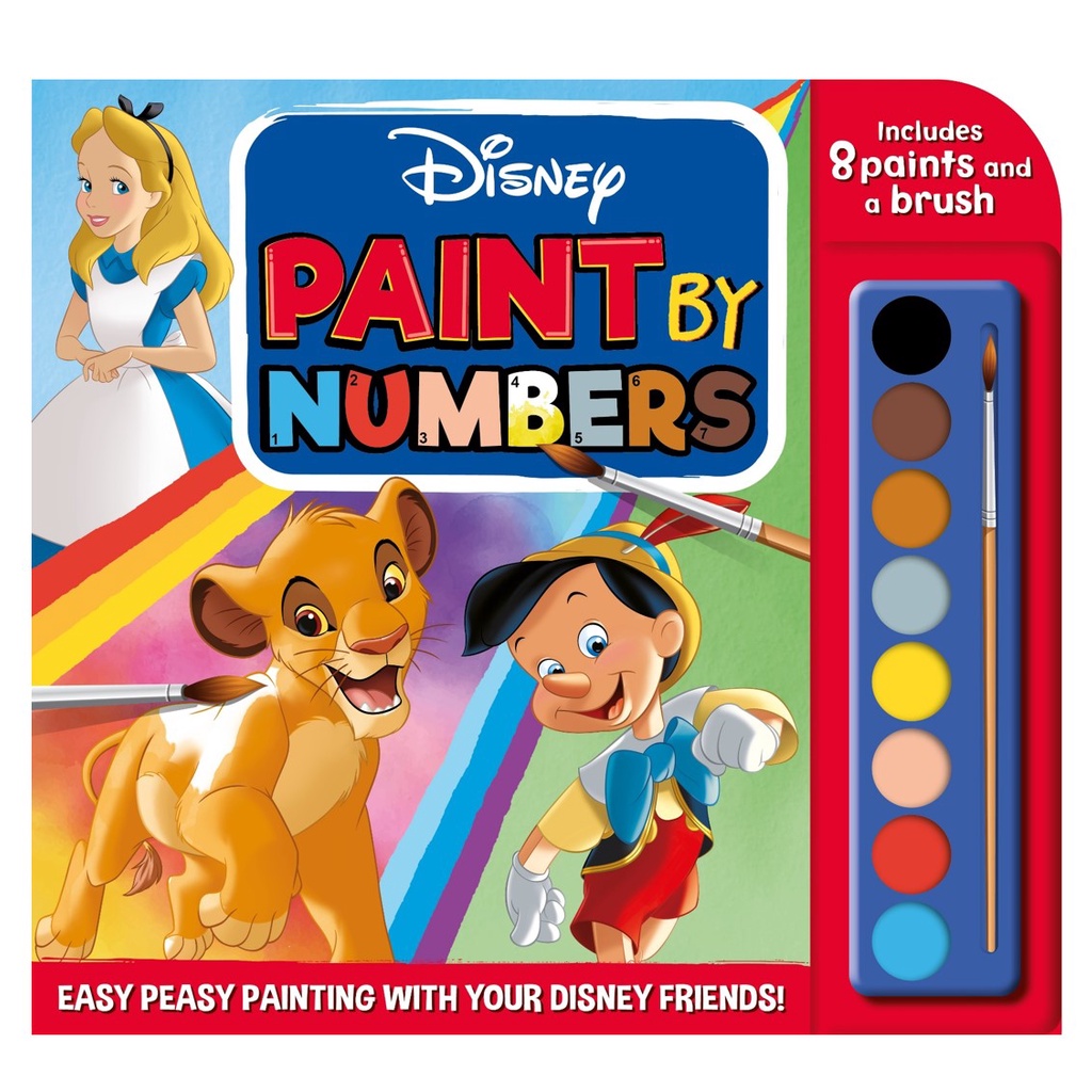 Disney Paint by Numbers Activity Book with 8 Paints & Paintbrush for