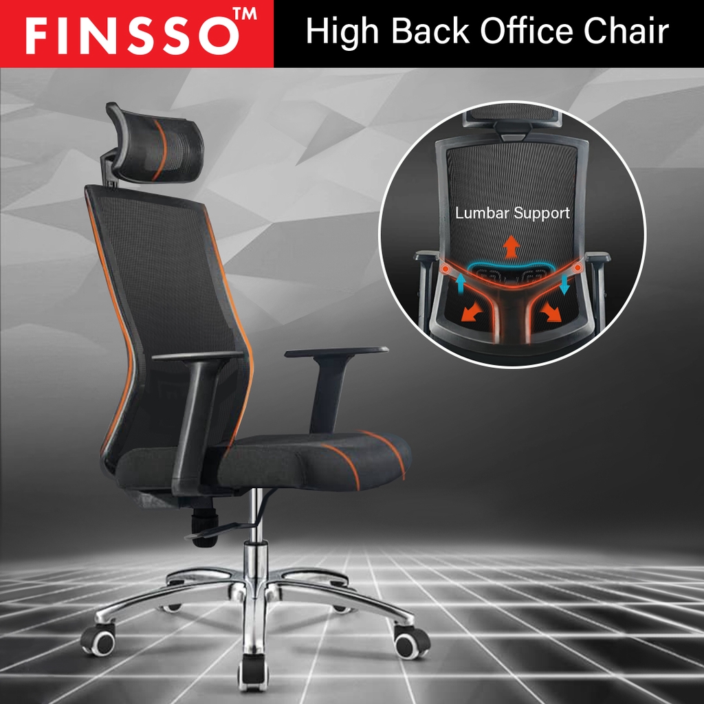 FINSSO: WHYTE Med Back Mesh Swivel Office Chair With Large Headrest Kerusi Pejabat / 办公椅