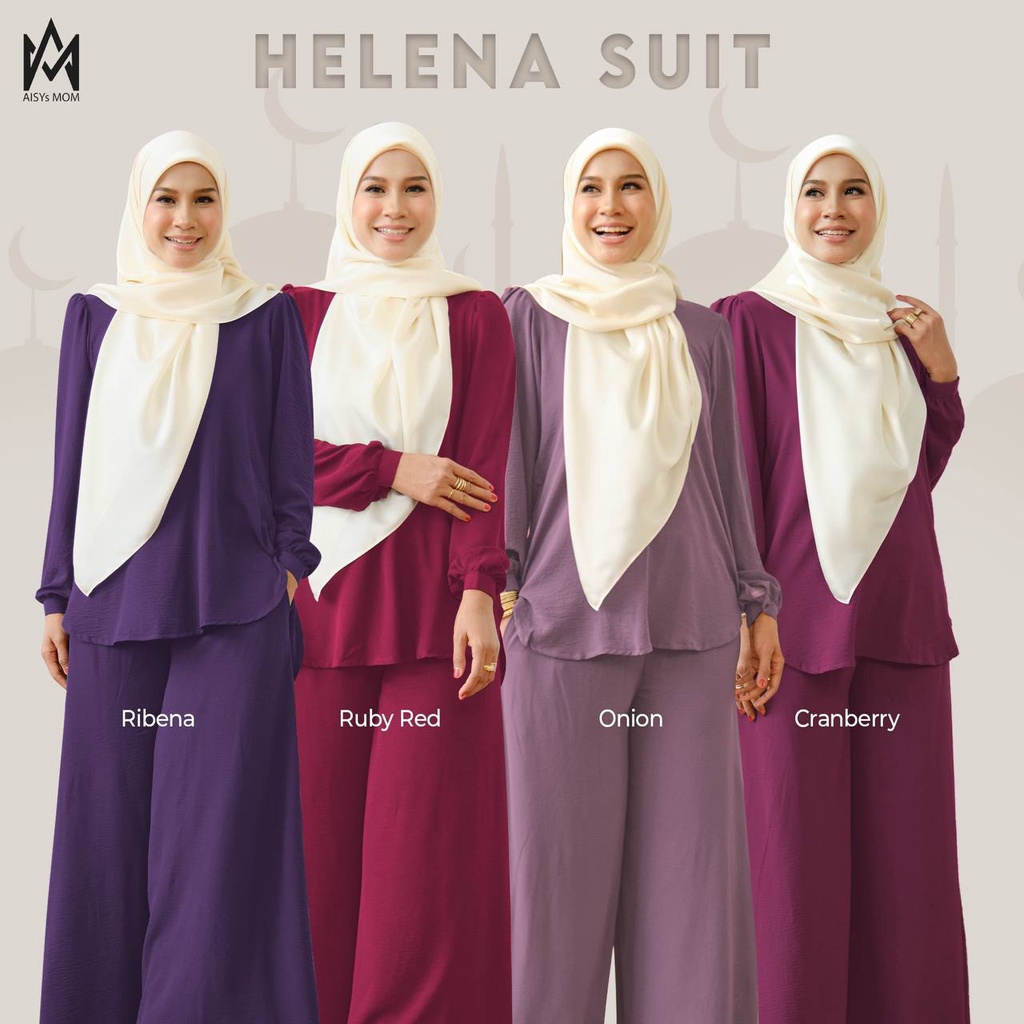 AISYSMOM HELENA IRONLESS SUIT MUSLIMAH NURSING SUIT WUDHU FRIENDLY BLOUSE AND PALLAZO PANT SET