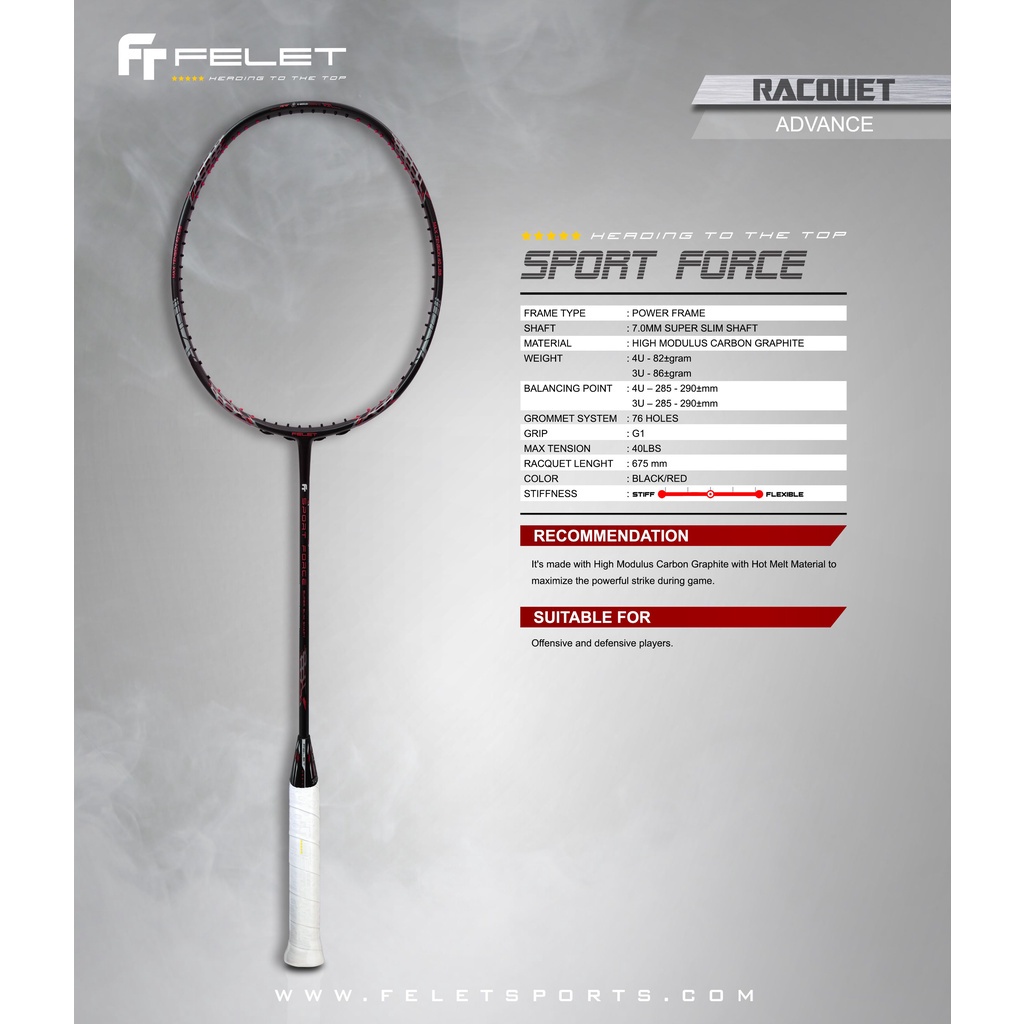 FELET SPORT FORCE (MAX 40LBS) Badminton racket 100 Original By FLEET